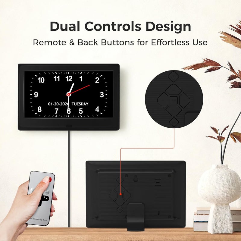 Pastigio 7'' Digital Clock, Dementia Clock With Date And Time, 10 Reminders, 6 Alarms, Auto-Dimming, Auto DST, Remote Control, Large Display Alarm Clock For Seniors, Gifts For People With Dementia, Alzheimers - Image 5